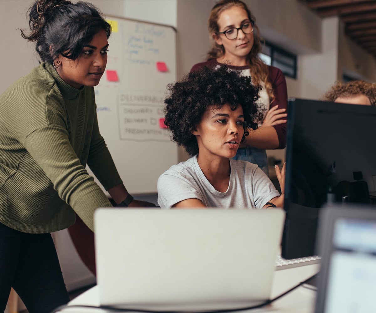 group lady working on computer